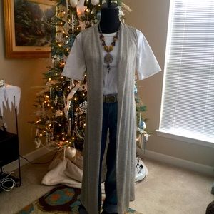 WHBM lightweight grey long sweater vest, sleeveless duster